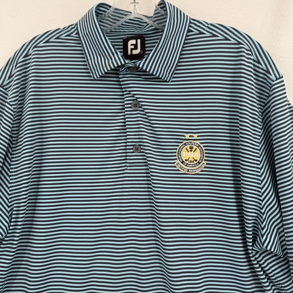 FootJoy Polo Shirt Mens Large Blue Striped PGA Certified Professional 25563